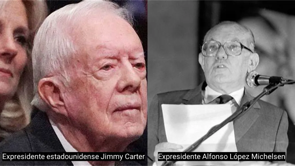 Expresidente estadounidense Jimmy Carter y expresidente colombiano Alfonso López Michelsen